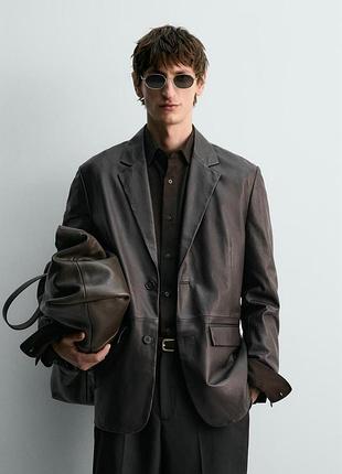 Кожаный пиджак zara relaxed fit