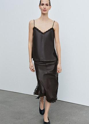 Юбка из 100% кожи и кружева zara