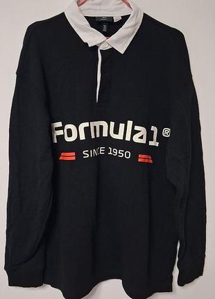 Толстовка реглан поло кофта мужская черная formula 1 h&amp;m over size, размер xl.