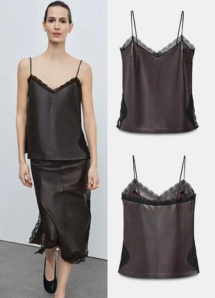 Топ zara з мереживом зі 100%-ї шкіри