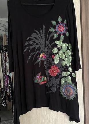 Блузка туніка desigual m , вишивка з паєткою
