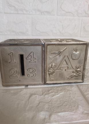 Винтажные металлические копилки-кубики (набор 2 шт., измельчение / pewter)