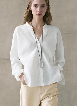 Zara льняная рубашка оверсайз