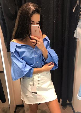 Нова блуза з обʼємними рукавами, блакитна , xs , zara