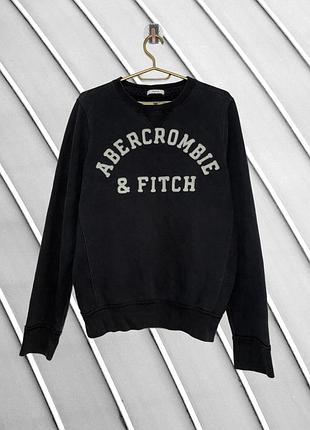Чоловічий чорний світшот abercrombie & fitch l m оригінал аберкромбі брендовий кофта худі пуловер з написом стан ідеал 46 48