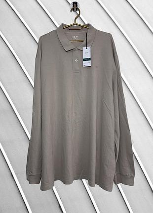 Мужская бежевая кофта поло next 3xl 4xl оригинал некст хлопковый лонгслив с воротничком джемпер большой размер новичка 60 62 64