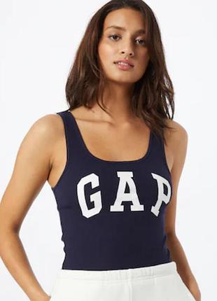 Синяя трикотажная майка gap с логотипом / базовая майка в рубчик геп размер m.