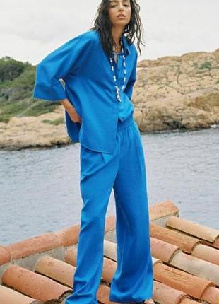 Льняний комплект рубашка і брюки палацо zara l