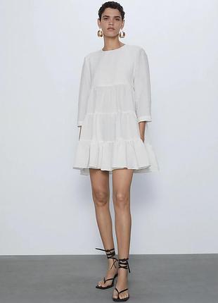 Біла ярусна сукня жатка від zara