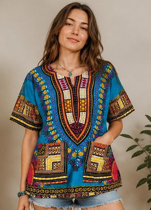 Яскрава етнічна сорочка dashiki 100% бавовна оверсайз l xl африканський стиль