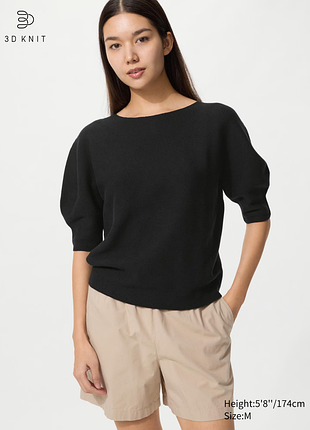Бесшовный хлопковый джемпер с 3d-вязкой короткий рукав uniqlo
