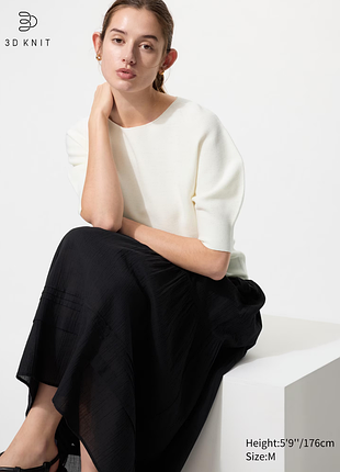 Бесшовный хлопковый джемпер с 3d-вязкой короткий рукав uniqlo