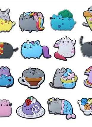 Джибитсы для кроксов сабо пушин котик, киса, кот, джибитсы пушин, jibbitz pusheen, украшения для кроксов шармы, пушин кет кэт