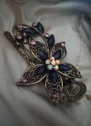 Заколка в бронзовом стиле с фиолетовыми камушками 🦋🦋🦋