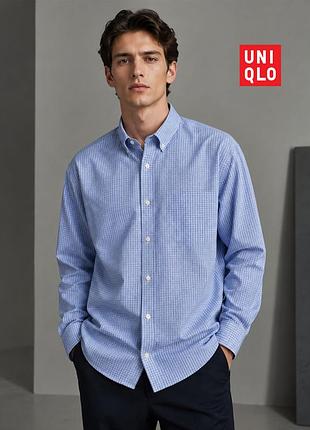 Оригинальная хлопковая мужская рубашка в клетку uniqlo l slim fit