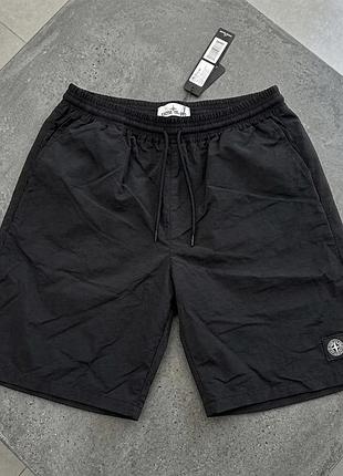 Шорты мужские stone island нейлоновые спортивные летние с плащёвки черные s-3xxl