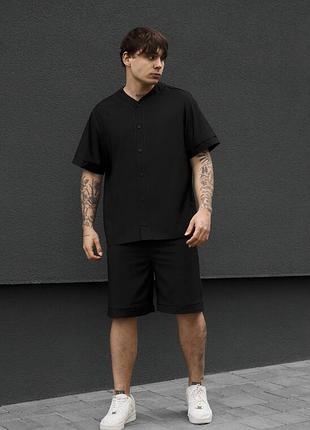 Мужской легкий летний комплект рубашка + шорты staff kla black