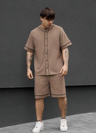 Легкий мужской летний комплект рубашка + шорты staff kla light brown