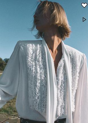 Блуза белая с рюшами и бантом h&amp;m edition