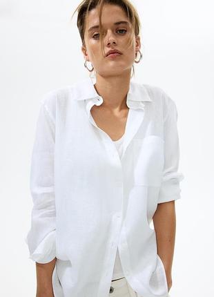 Белая льняная рубашка от h&amp;m, 100% лён