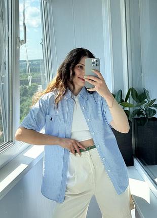 Блакитна сорочка в смужку з чоловічого плеча ralph lauren 1+1=3