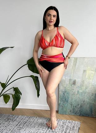 Роздільний помаранчевий купальник plus size з високими трусиками та утяжкою