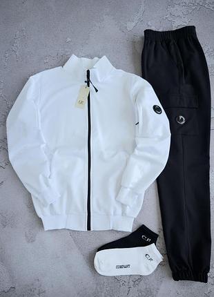 Костюм спортивний чоловічий c.p. company white! спортивный костюм мужской кофта белая + штаны черные c.p. company! двухнитка! размеры s-2xl!
