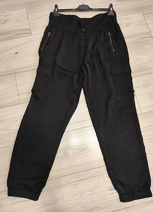 Брюки-карго zara (джоггеры с золотыми молниями), черные