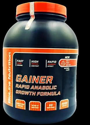Вуглеводно-білковий gainer tm bioline (3 кг/мультифрукт) гейнер із підвищеним вмістом вуглеводів 73% + 17% білка + creatine