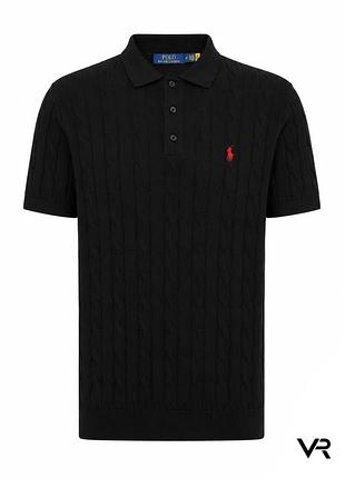 Поло polo ralph lauren premium black з фактурною в'язкою та вишитим логотипом
