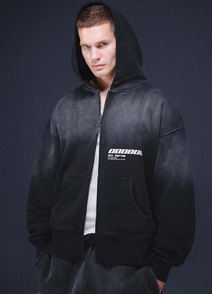 Zip-hoodie millionaire washed black white logo