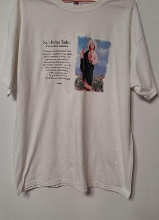 Футболка мужская белая fruit of the loom принт 76, размер l - xl.