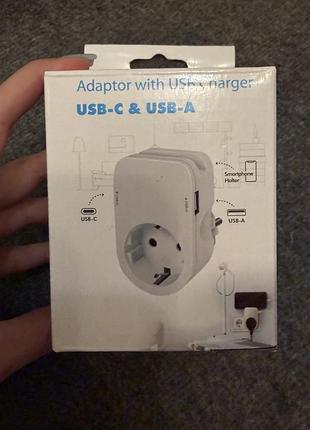 Адаптер мереж.з/з 1 роз.+usb+usb-c