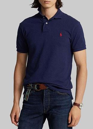 Темно-синя футболка поло polo ralph lauren custom fit. оригінал