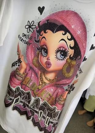 Біла футболка люкс корея з камінцями дівчина 👩