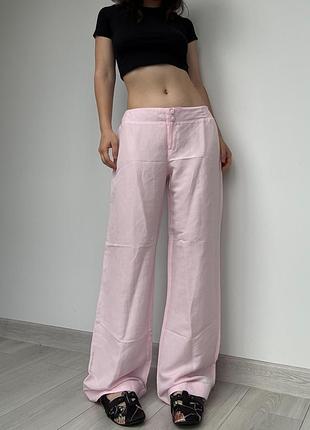 Брюки штаны 38 40 розовые низкая талия посадка палаццо wide leg широкие свободные прямые per una хиппи бохо y2k под винтаж vintage