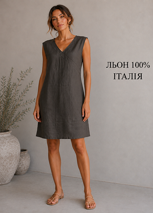 Платье мини/миди из льна 100% шоколад итальялия