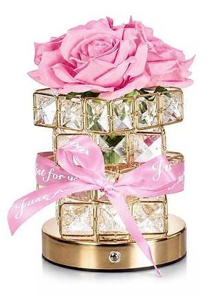Настільна лампа led світильник нічник lesko rose crystal yw-hp-mgmfp pink у формі букета троянд