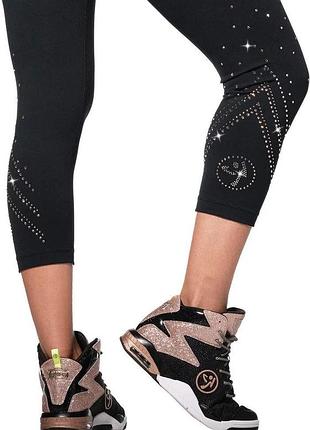 Легінси zumba shine crop leggings, чорні, зі стразами swarowski