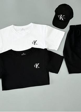 Футболка біла + футболка чорна + шорти + кепка calvin klein артикул: c0004