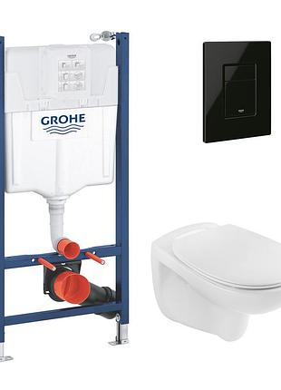 Комплект 4 в 1: инсталляция grohe solido 2 в 1 38971000 + панель смыва для унитаза grohe even black 38966kv0 + унитаз безободковый