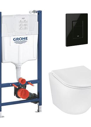 Комплект 4 в 1: инсталляция grohe solido 2 в 1 38971000 + панель смыва для унитаза grohe even black 38966kv0 + унитаз безободковый