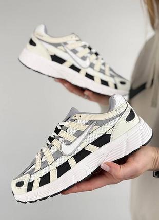 Женские кроссовки nike p-6000 white beige black