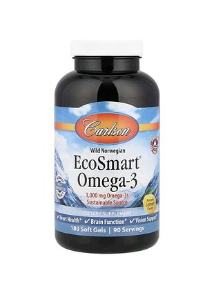 Ecosmart, омега-3 кислоти з норвежських морепродуктів дикого вилову, натуральний лимонний смак, 180 капсул