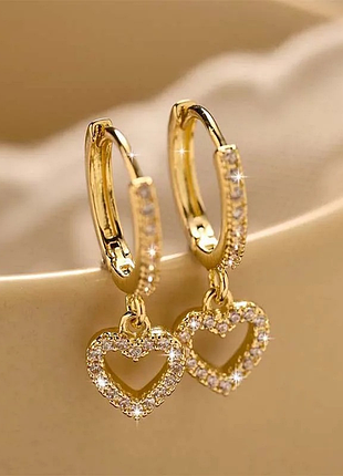 Серьги женские золотистые в форме сердца код 2447