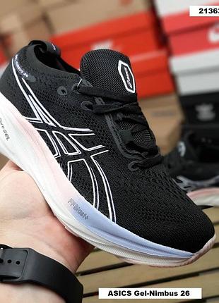 Жіночі кросівки asics gel-nimbus 26 чорні з білим текстиль асикс гель-німбус 26 на весну, літо, осінь стильні кросівки 38 (24 см)