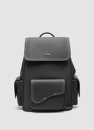 Рюкзак saddle диор backpack with flap in black grained calfskin