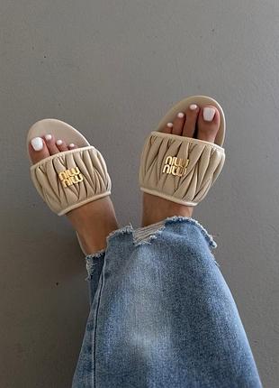 Miu miu matelassé nappa cream slides (9) 💛