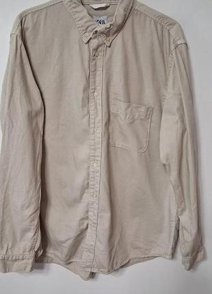 Рубашка рубашка мужская бежевая zara плотная regular, размер xl - 2xl