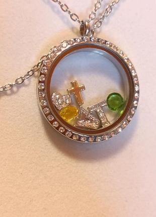 Локет стекло на магните, маркировка origami owl, шармы подвижные, идеальное состояние
